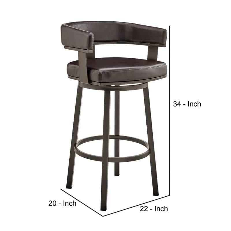 Tabouret de bar pivotant à dossier ouvert incurvé et pieds en métal