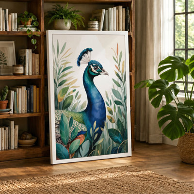 Peacock in Profile Botanical - Wrapped Canvas