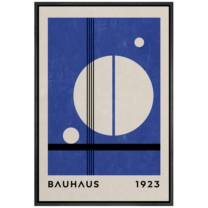 Blocs de couleurs abstraites et vibrantes, formes de cercles bleus et blancs du Mid-Century Bauhaus des années 1960, Noir