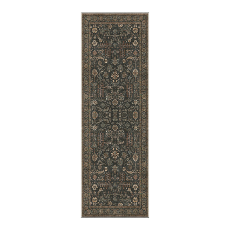 Tapis d'intérieur gris / vert Agacha, Tapis de couloir de 2 pi x 7 pi