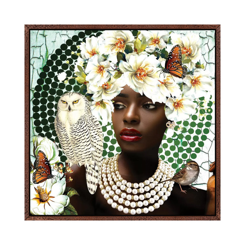 Pearls In Bloom by Yvonne Coleman Burney - Print on Canvas, 66.04cm H x 66.04cm W x 3.81cm D, Classic Brown Wood Framed