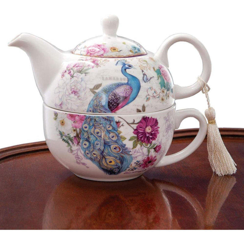 Ensemble de théière et tasse à thé en porcelaine Tea For One Peacock
