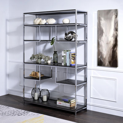 Rustic Gray Oak & Chrome Finish Bookshelf