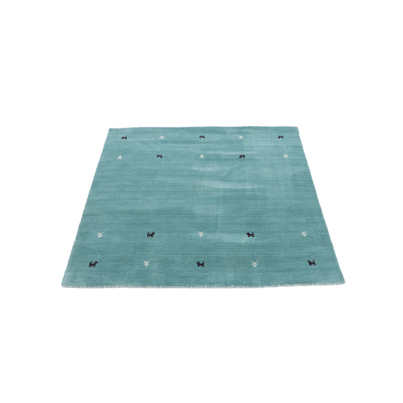 Handwoven Wool Gabbeh Uni Turquoise Rug, Square 250cm