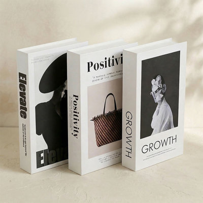 (set Of 3)black & White Fashion English Magazine Style Decorative Dummy Books Set For Modern Home & Office Decor