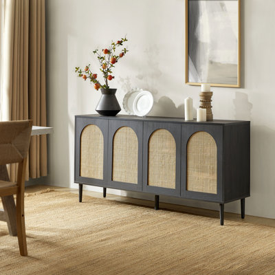 Emily Farmhouse 63"W Rattan Sideboard with Adjustable Shelves by Kelly Clarkson Home