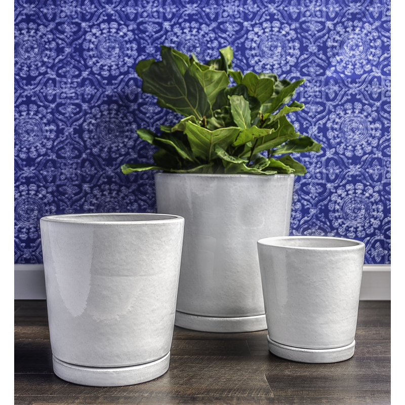 Ensemble de pots à fleurs en terre cuite émaillée 3 pièces I / O Series, Blanc