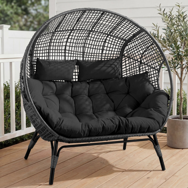Damarie 2-Person Wicker Rattan Egg Chair, Gray