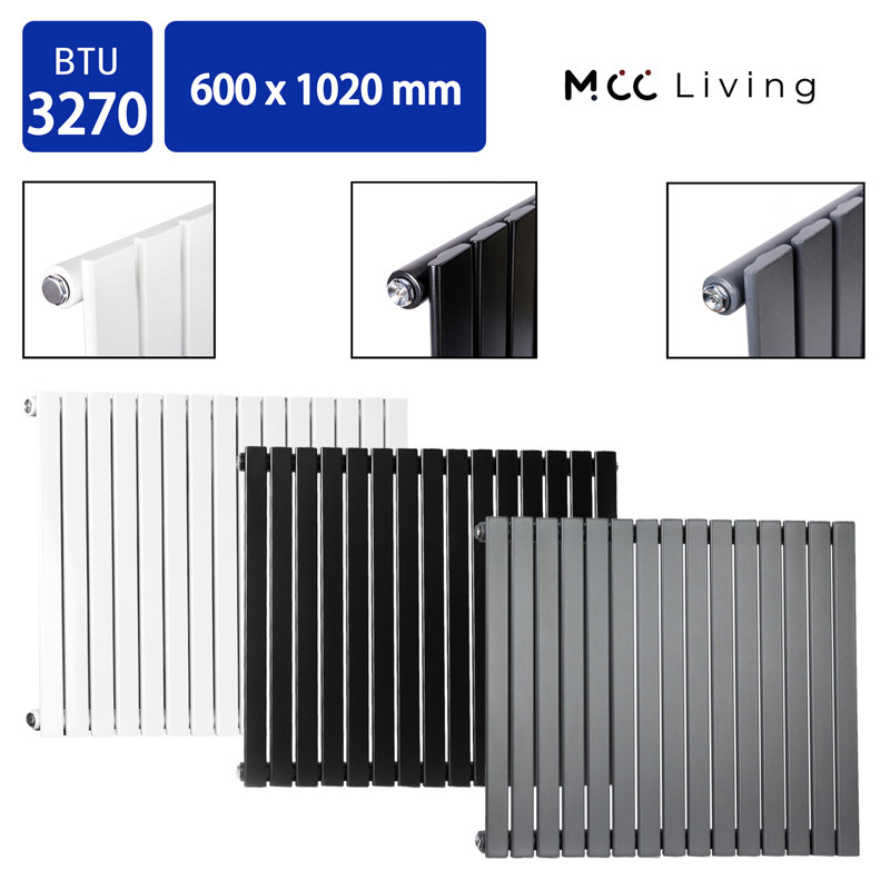 Aarvik Designer Radiator, 600cm H x 1020cm W, Grey