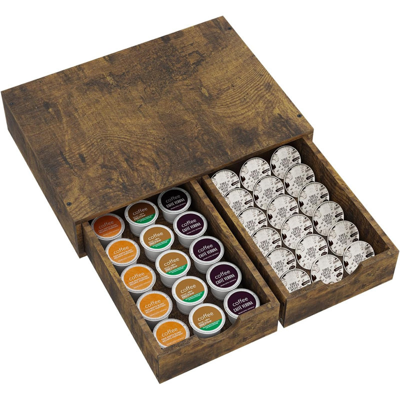 Tiroir porte-dosette en bois, organisateur de tiroir K Cup, boîte de rangement pour dosette compatible avec les capsules Nespresso Vertuo, capacité de 30 dosettes