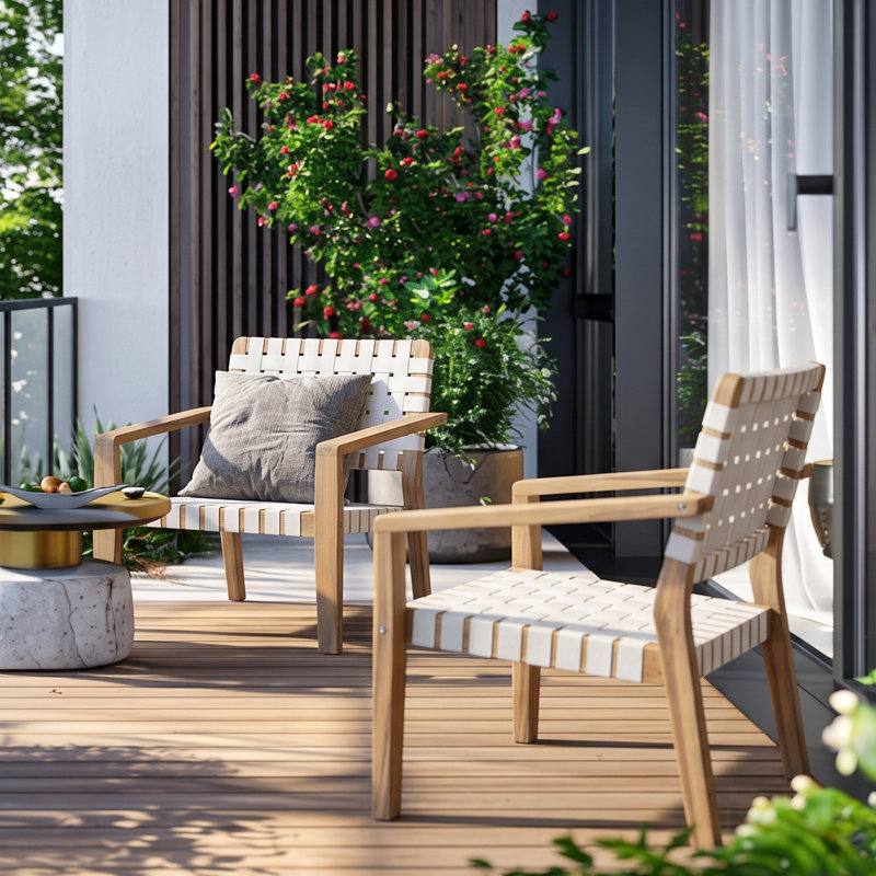 Ensemble de fauteuils en bois d'acacia Payton, Blanc / teck clair