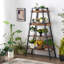 Étagère échelle à 4 niveaux Liscomb, support à fleurs pour plantes en bois, étagère de coin autoportante brune, étagère de rangement moderne avec dispositif anti-basculement pour salon, bureau à domicile, balcon-513119718