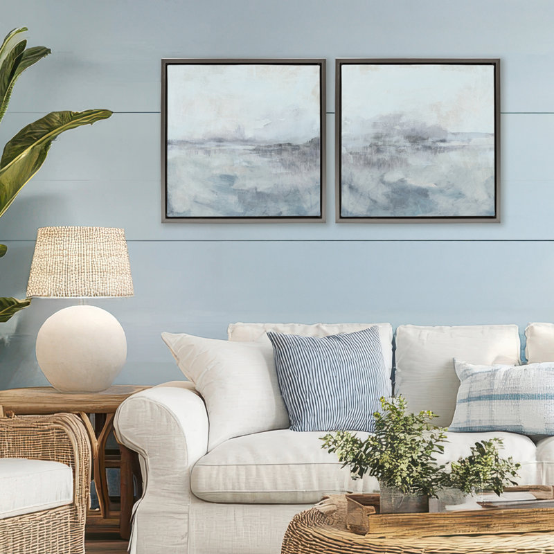 Misty Horizon View 2pc Floating Frame Set, design by June Erica Vess, 25" H x 25" W, Lustre Grey Floater Frame