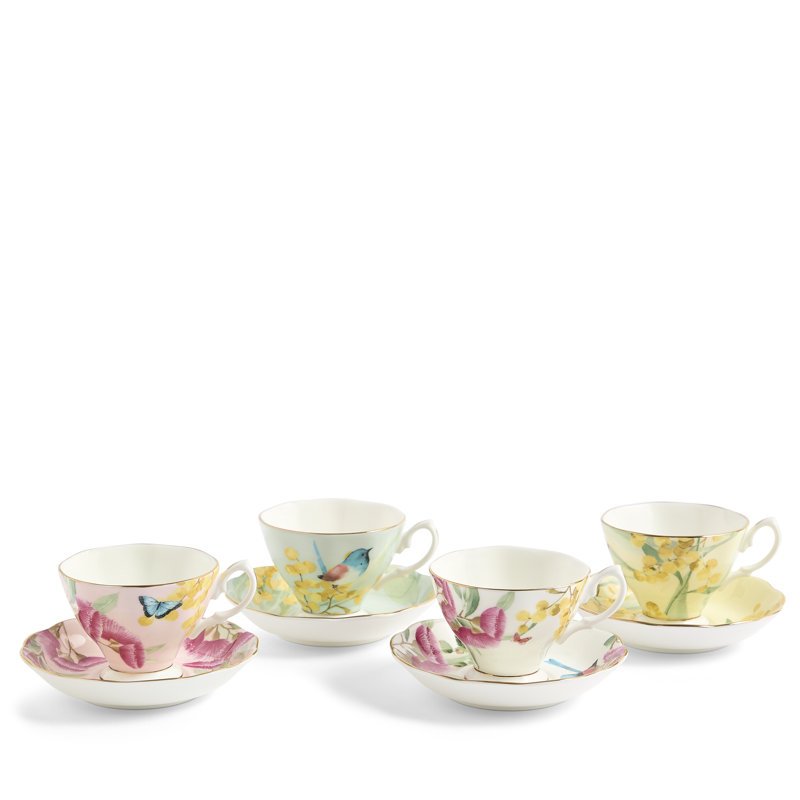 Royal Albert Miranda Kerr Australiana Teacup & Saucer, Set of 4