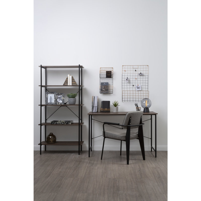 Octa Metal Base Writing Desk, Dark Oak