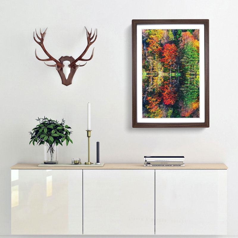 Autumn Forest Reflection in Abstract - Picture Frame Graphic Art Print, Walnut Framed, 87cm H x 62cm W x 2cm D