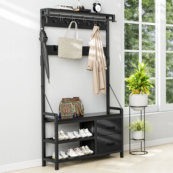 Yak About It Compact Shoe Rack Bench with Top Cushion - Black