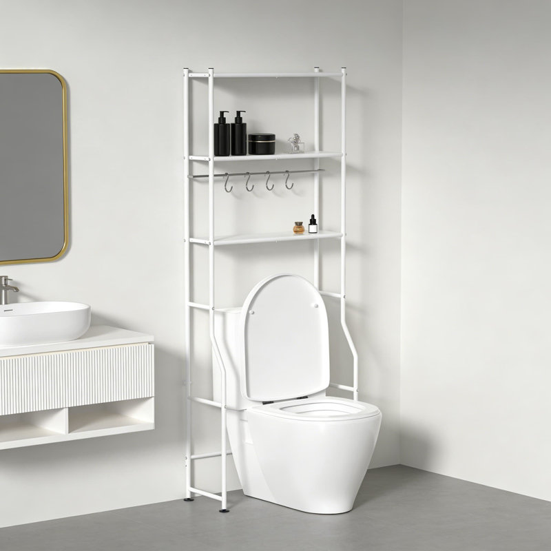 Étagère de rangement à 3 niveaux au-dessus de la toilette, organisateur de salle de bain autoportant en métal avec pieds réglables, étagère peu encombrante pour les essentiels de salle de bain