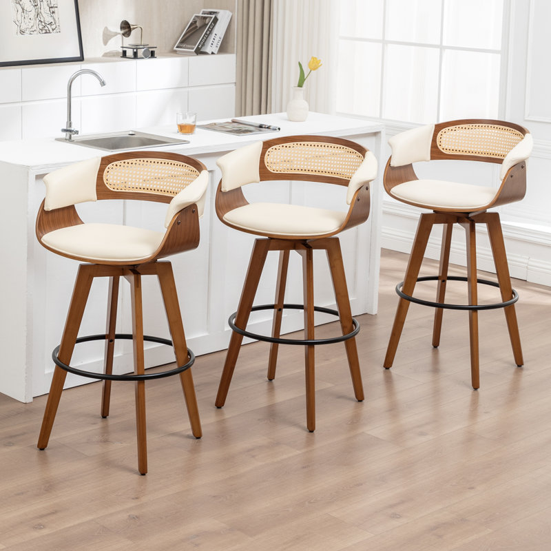 Tabourets pivotants et rembourrés à hauteur de comptoir (ensemble de 3), Beige, 3