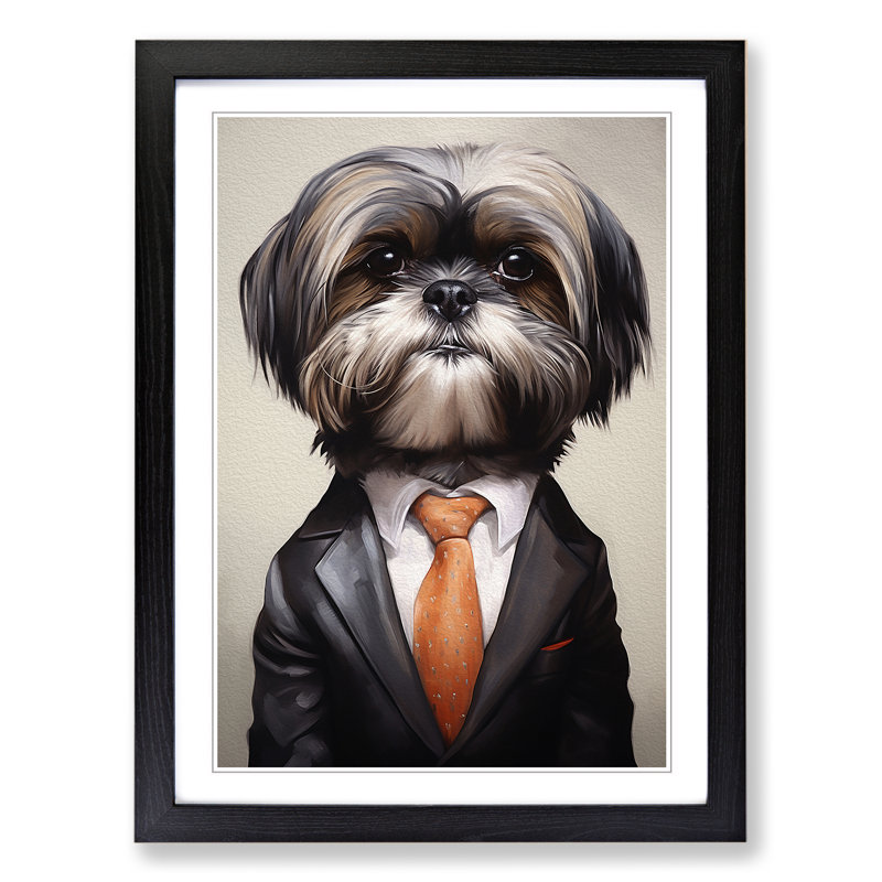 Shih Tzu In A Suit Painting No.4 - Single Picture Frame Print on Wood, 64cm H x 46cm W x 2cm D, Black