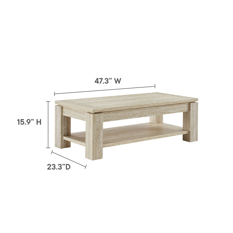 Hollis 47" Beige Faux Travertine Rectangular Coffee Table