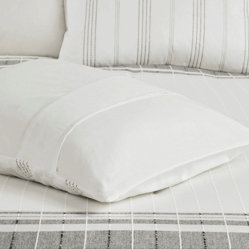 Ensemble de housse de couette 5 pièces en coton jacquard tissé, blanc/gris, King/Cal King, Grey/White