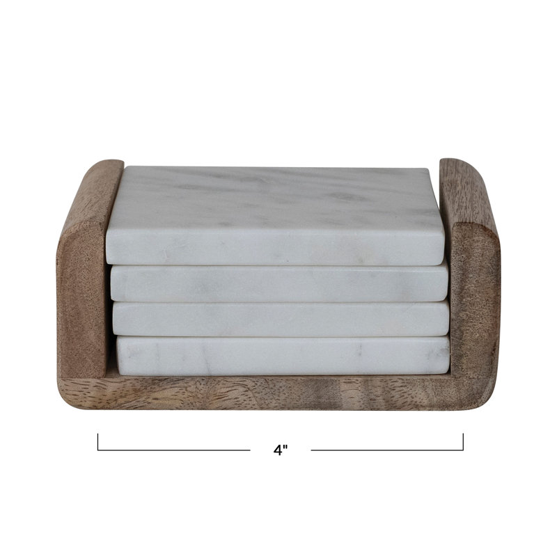 Square Marble Coasters With Mango Wood Holder