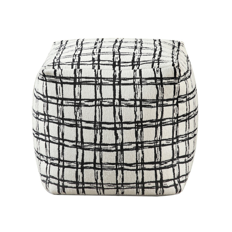 Square Black White Pouf, Bead Filling, Non-slip Bottom, Fabric Pouf , Zippered, Bottom Layer