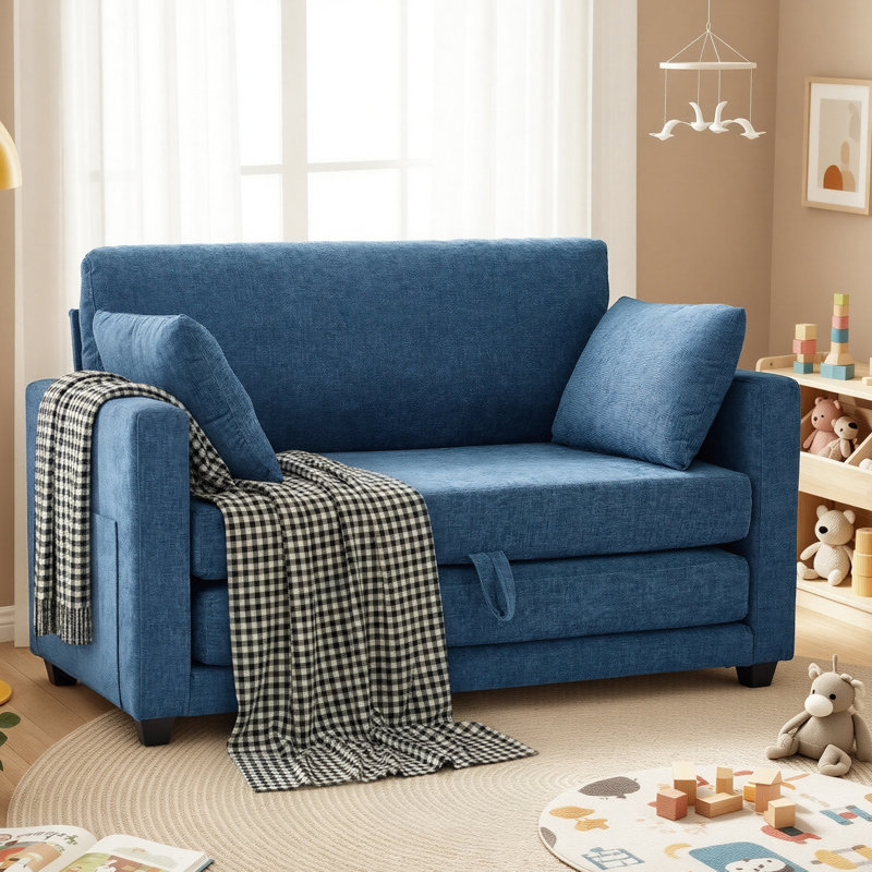 Fauteuil-lit 52 po en chenille, Bleu