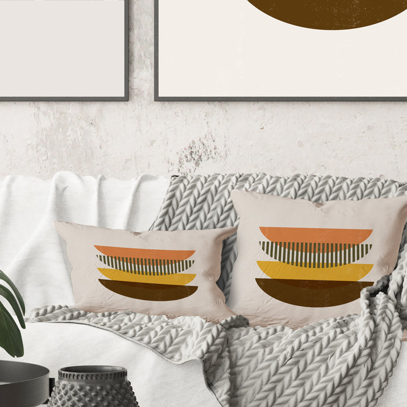 Abstract Geometric Half Moons In Earth Tones - Modern Printed Throw Pillow, 18" x 18"