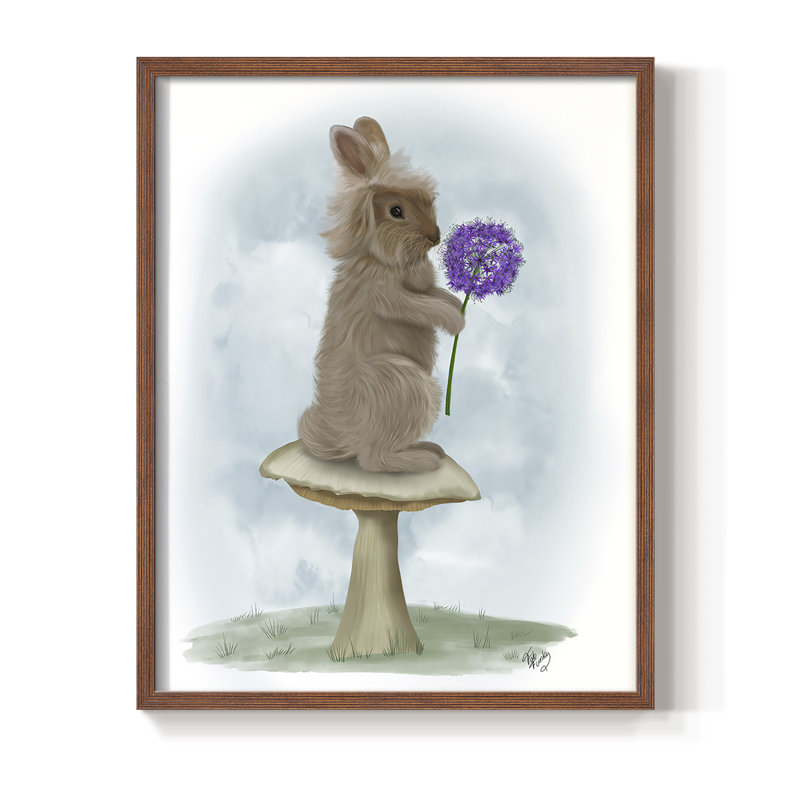 Lapin et agapanthe, reproduction encadrée - bois massif, Brun, H 14 po x l 11 po