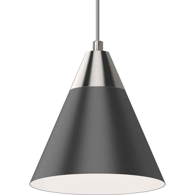 1-Light Black & Brushed Nickel Island Pendant Light with Cone Metal Shade, Black, Brushed Nickel