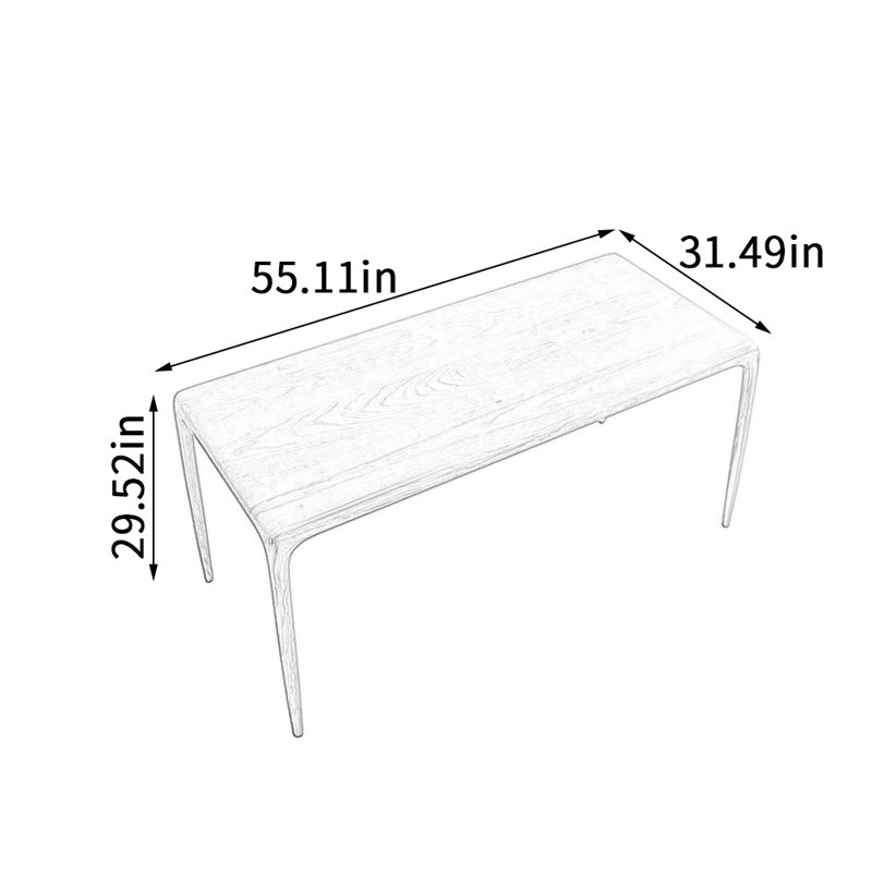 Minimalist All-solid Wood Rectangular Dining Table, Beige, 29.52"H x 55.11"L x 31.49"W