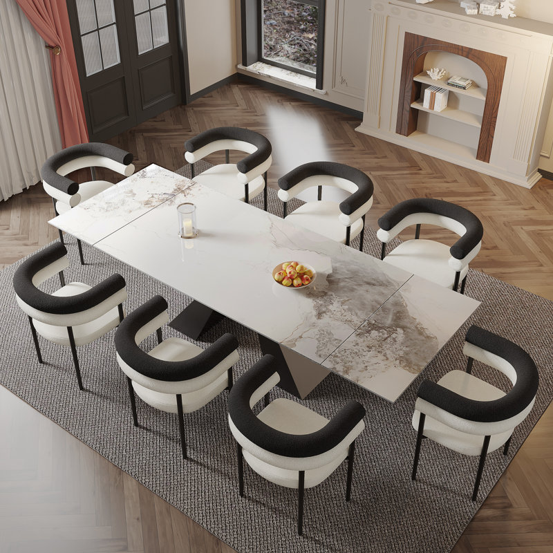 Doinita Rectangular Dining Set with Upholstered Chairs, Chanel, 9 Pieces: Table, 8 Chairs