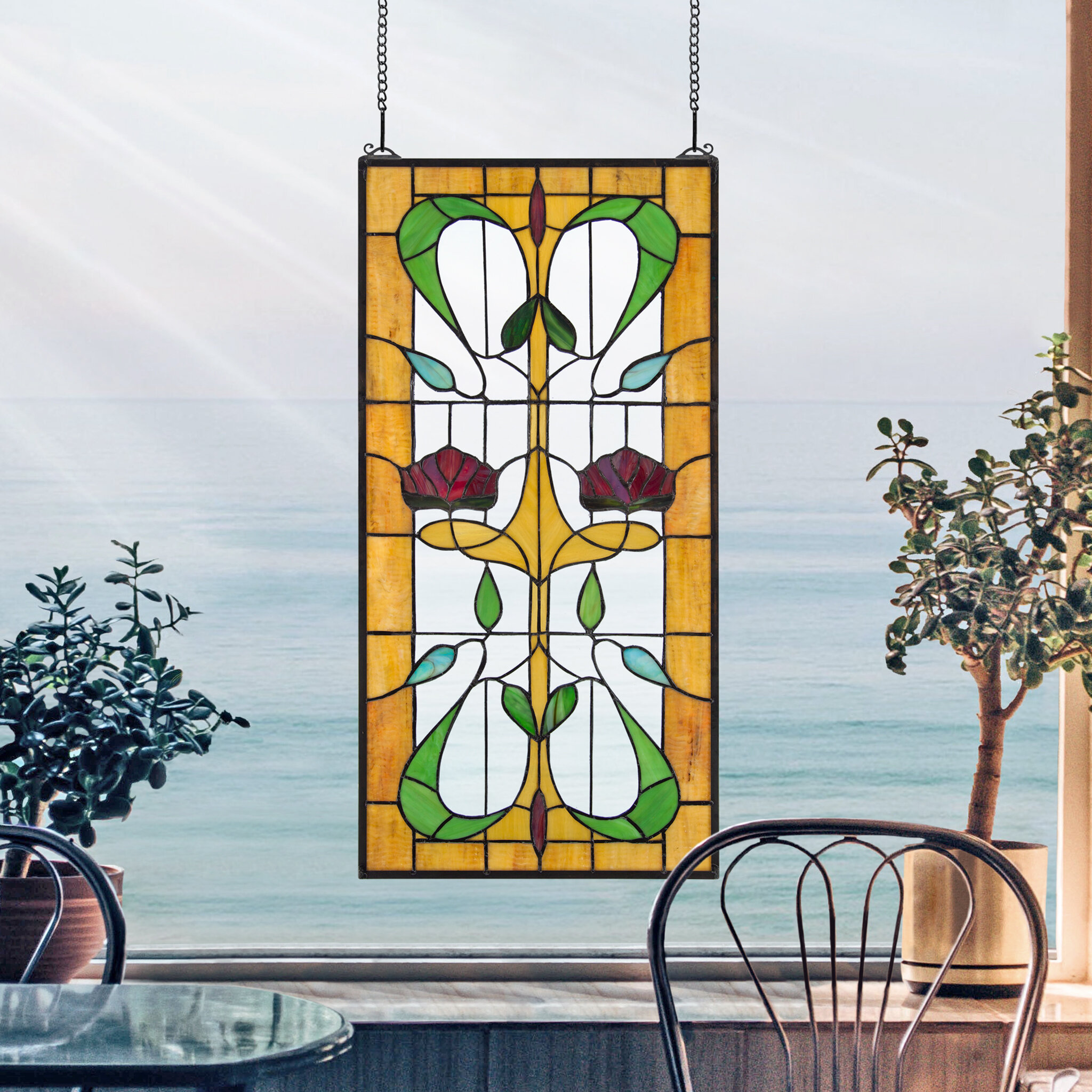 Design Toscano Ruskin Rose Two Flower Window Panel | Wayfair