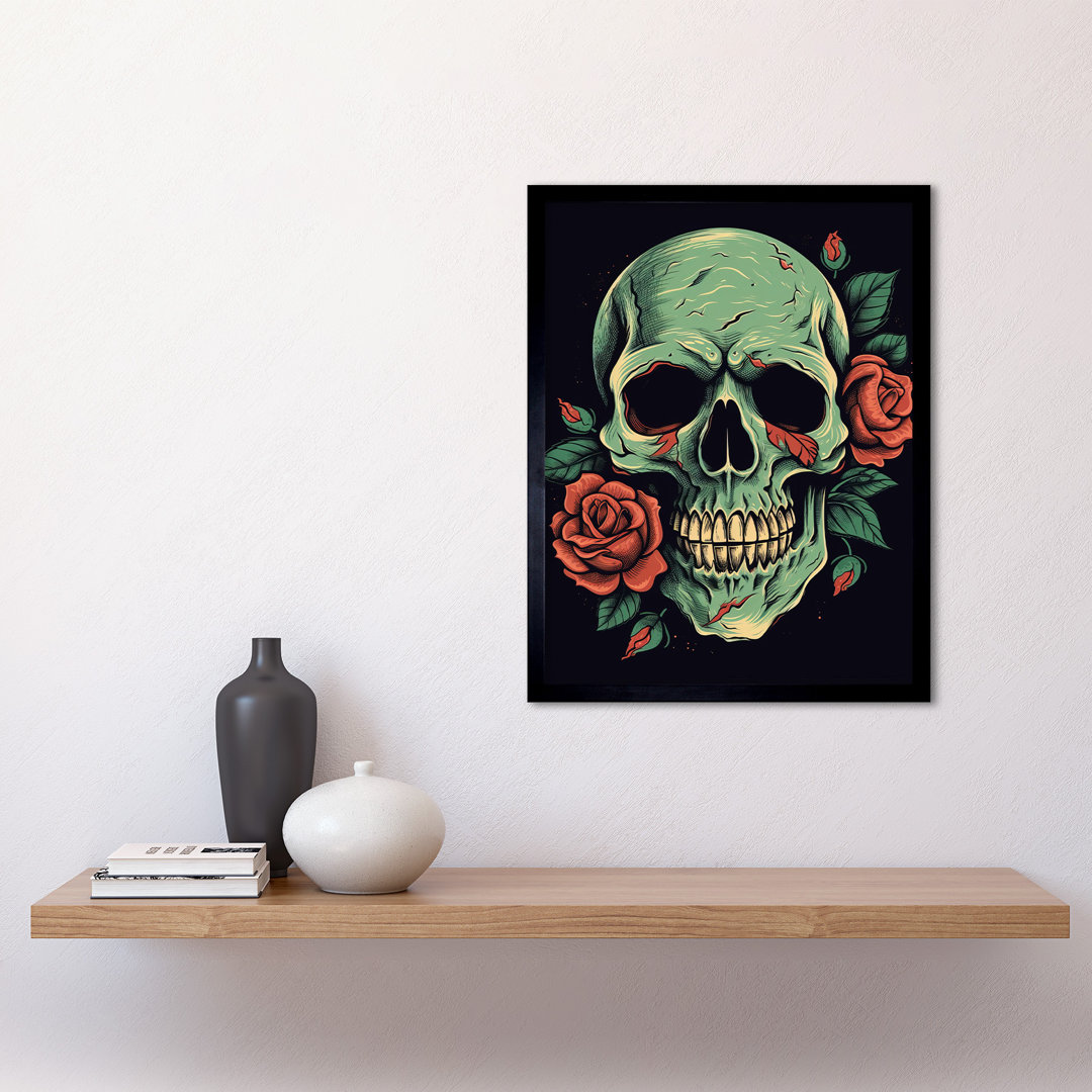 Aarie Old School USA Tattoo Ink Body Art Skull Rose Americana 50s - Single Picture Frame Print
