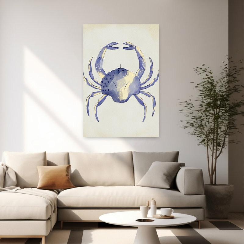 Aquarelle, crabe bleu, crabe minimaliste, art mural côtier