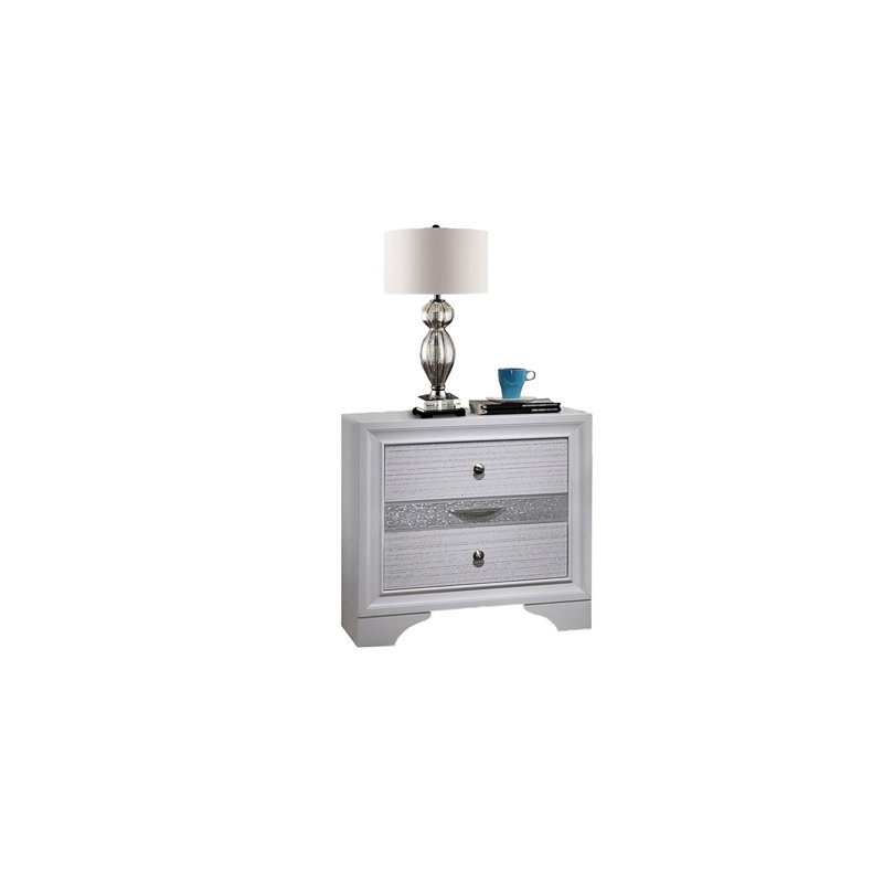 Table de chevet 2 tiroirs blanche - Bois, tiroirs pleine extension, poignées en métal pour meubles de chambre à coucher, extension de 2 tables de chevet, décoration
