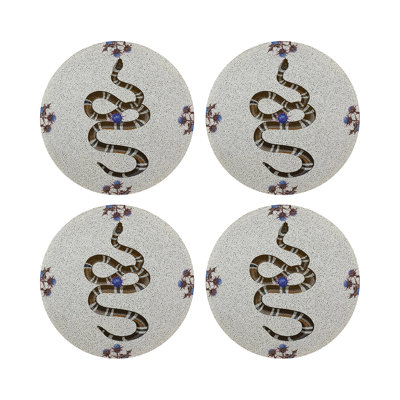 Thistle And Snake Vegan Leather Round Pebble Placemat