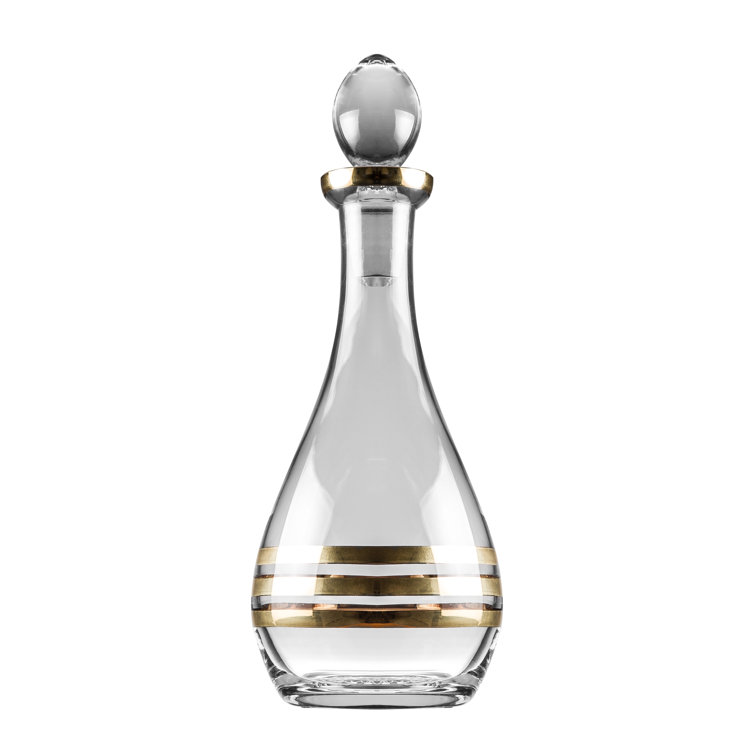 Glass - Wine Decanter - For Red - White - Wine - Carafe - Striped Gold  Designed - With Stopper - 48Oz. - Made In Europe - By Majestic Gifts Inc.