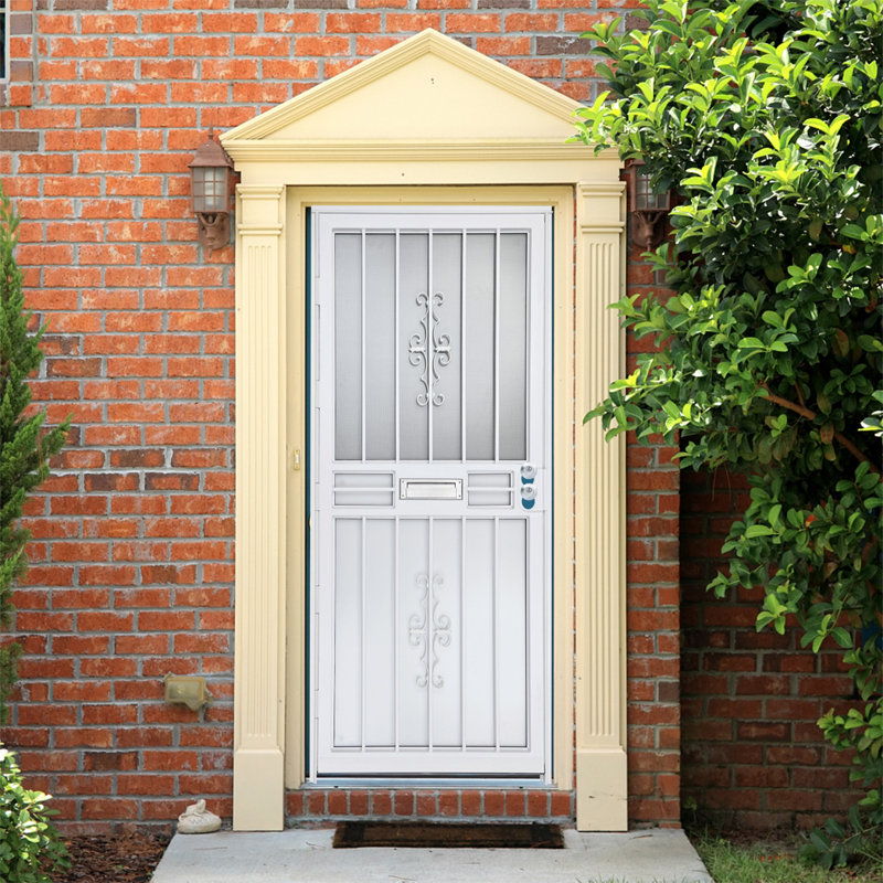 Porte de sécurité en acier gris de luxe Grisham, porte de tempête en fer 36 x 80 pouces avec boîte aux lettres, Blanc