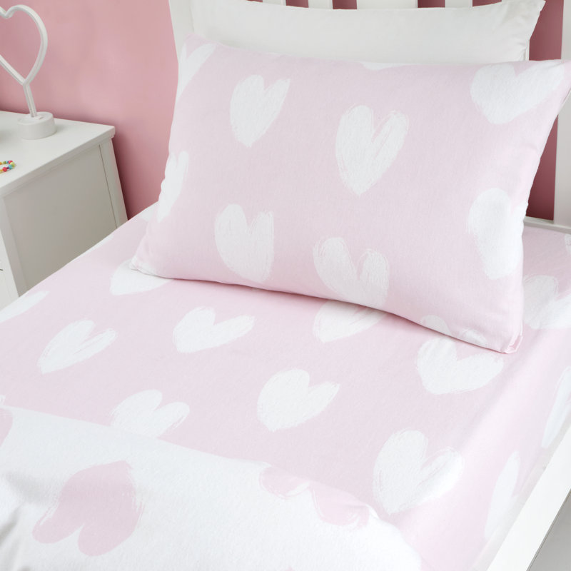 Brushed Cotton Hearts Fitted Sheet, Double (4'6)