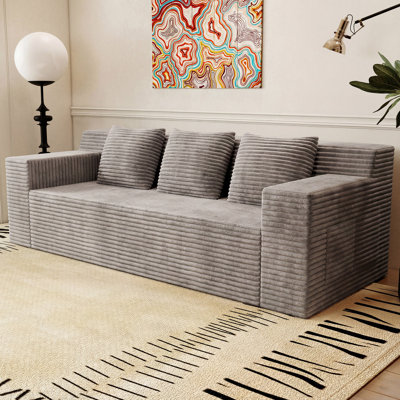Boneless 71" Love Seat Couches, Corduroy Boneless Loveseat with Deep Seats, 2 Seat Couch Apartment Size Couch with 3 Pillows&Side Pockets for Bedroom, Office, No Assembly Required