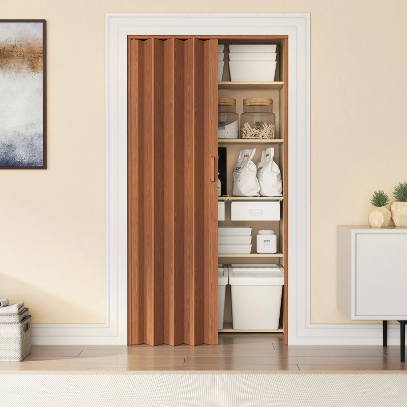 PVC Foldable Accordion Doors or Privacy Room Divider for Internal Use, Walnut, 36" x 80"