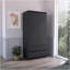 Armoire, garde-robe avec deux tiroirs, tringle, noir-1377960008