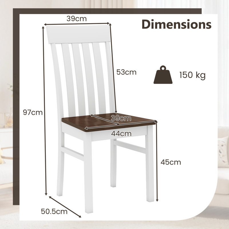 45cm H Solid Wood Side Chair, Brown/White