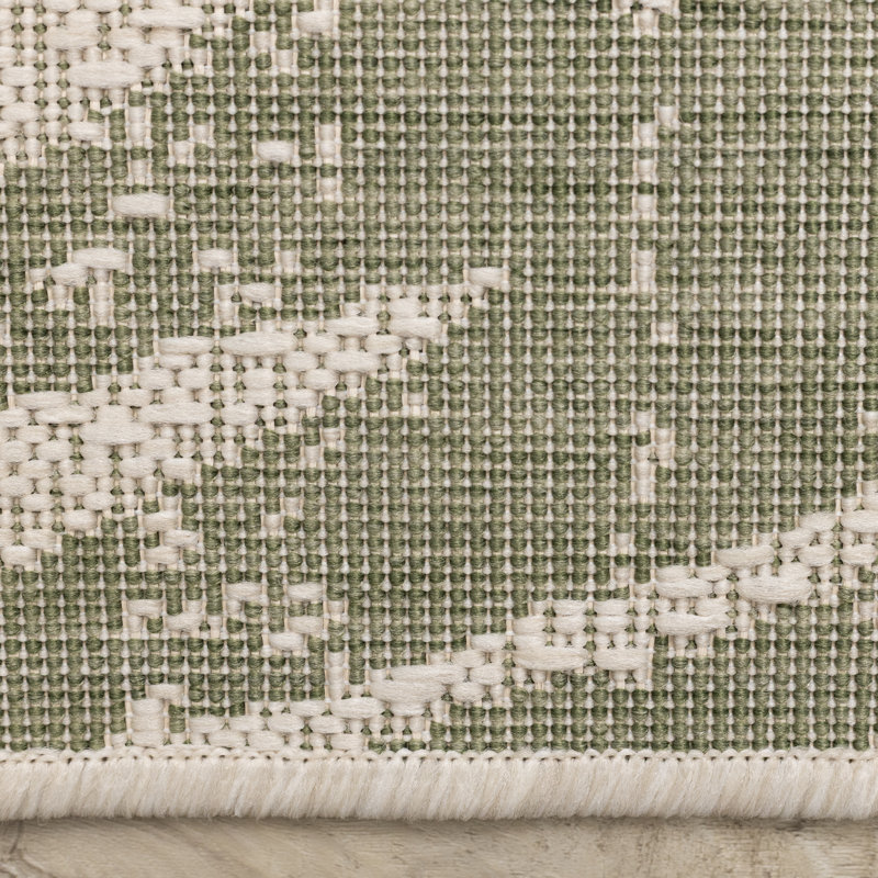 Tapis floral d'intérieur / extérieur scandinave vert floral, 6 pi 7 po x 9 pi 6 po