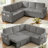 Pull Out Sleeper L Shaped Corduroy Sectional Sofa With Storage Cup Holders, Light Grey-1034096555