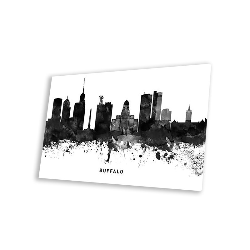 «Buffalo Skyline», impression en noir et blanc sur verre acrylique, H 16 po x l 24 po x P 0,25 po