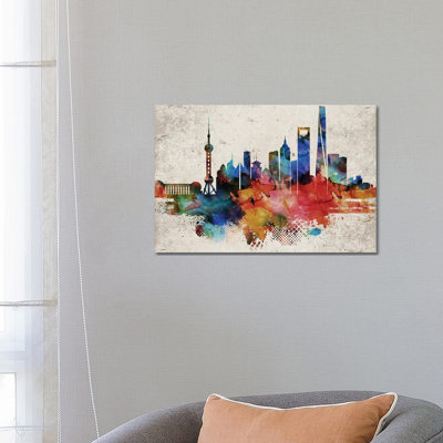 Shanghai Abstract Skyline by WallDecorAddict - Wrapped Canvas Gallery-Wrapped Canvas Giclée